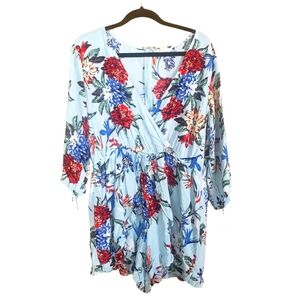 Rebellion Floral Blue Romper Multi-color Size L